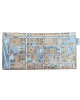 back view of handmade wallet with map design of Melbourne on a white background