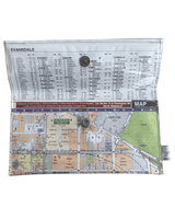 Inside view of handmade map wallet featuring Melbourne by Lyssy May Australia that is lined with an index page and closes with magnetic clip