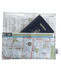 Recycled Map Wallet by LyssyMay Melbourne suburbs including Bentleigh. Inside view of lining with magnetic clip and illustrates how a passport fits inside the wallet.