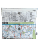 Recycled Map Wallet by LyssyMay Melbourne suburbs including Bentleigh. Inside view of lining with magnetic clip 