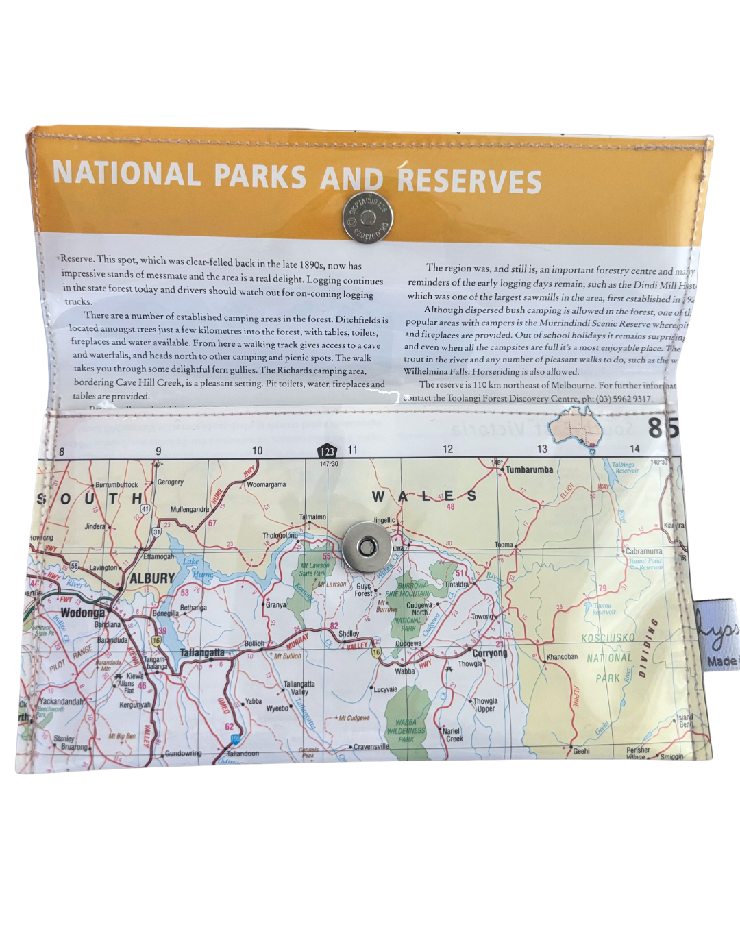 Recycled Map Wallet - VIC - Bairnsdale, Myrtleford, Wodonga, Albury
