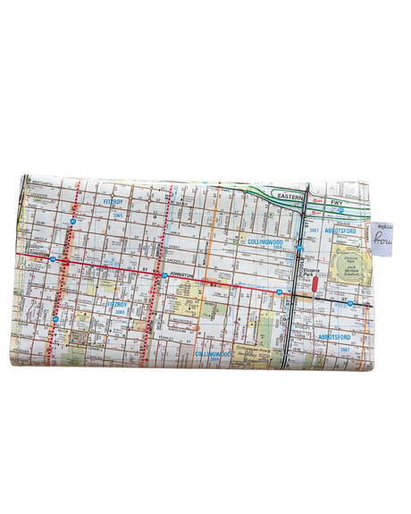 Recycled Street Map Wallet - Lyssy May Handmade Wallet recycled map of Collingwood, Fitzroy, Abbotsford