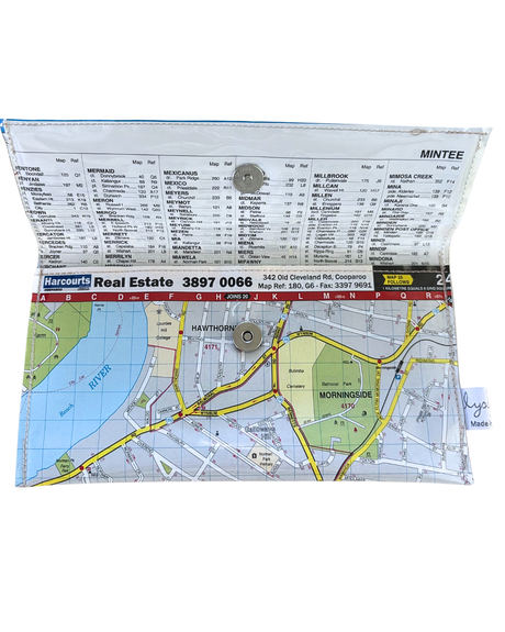 Recycled Street Map Wallet - Coorparoo, Camp Hill , Morningside, Hawthorne