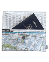 Recycled street map wallet featuring Doncaster, Blackburn, and Box Hill Melbourne suburbs made from vintage map pages