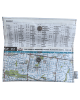 Recycled Map Wallet by LyssyMay Melbourne suburbs including Box Hill. Inside lining of index page. Magnetic clip closure.