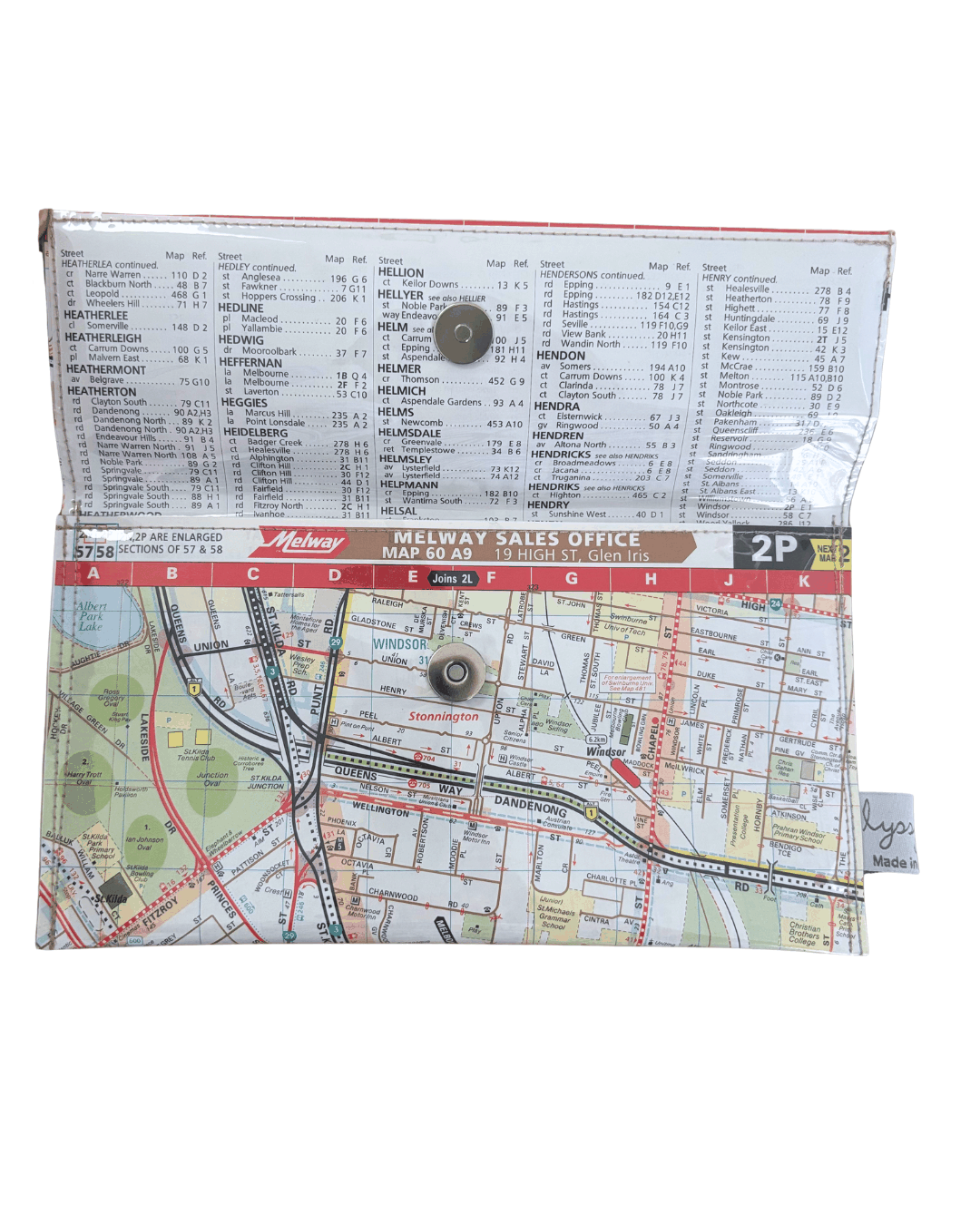 Map wallet with vintage map design on a white background