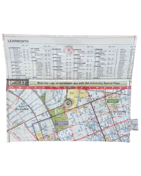 Recycled Street Map Wallet - Melb City, Spencer St Station, Docklands, Southbank, Yarra River