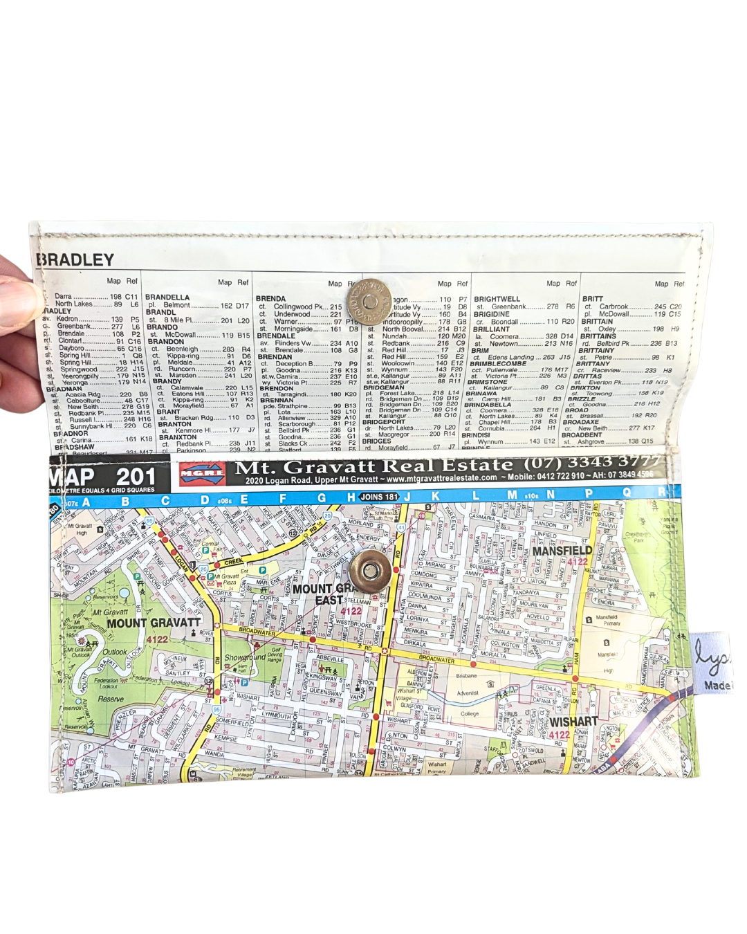 Recycled Street Map Wallet - Mount Gravatt, Mansfield, Eight Mile Plains, Wishart
