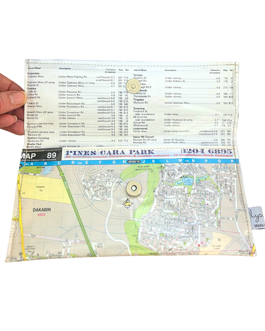 Recycled Street Map Wallet - Murrumba Downs, Griffin, North Lakes, Kallangur, Dakabin