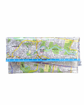 Recycled street map wallet featuring Kelvin Grove and Newmarket suburbs from Brisbane UBD directory