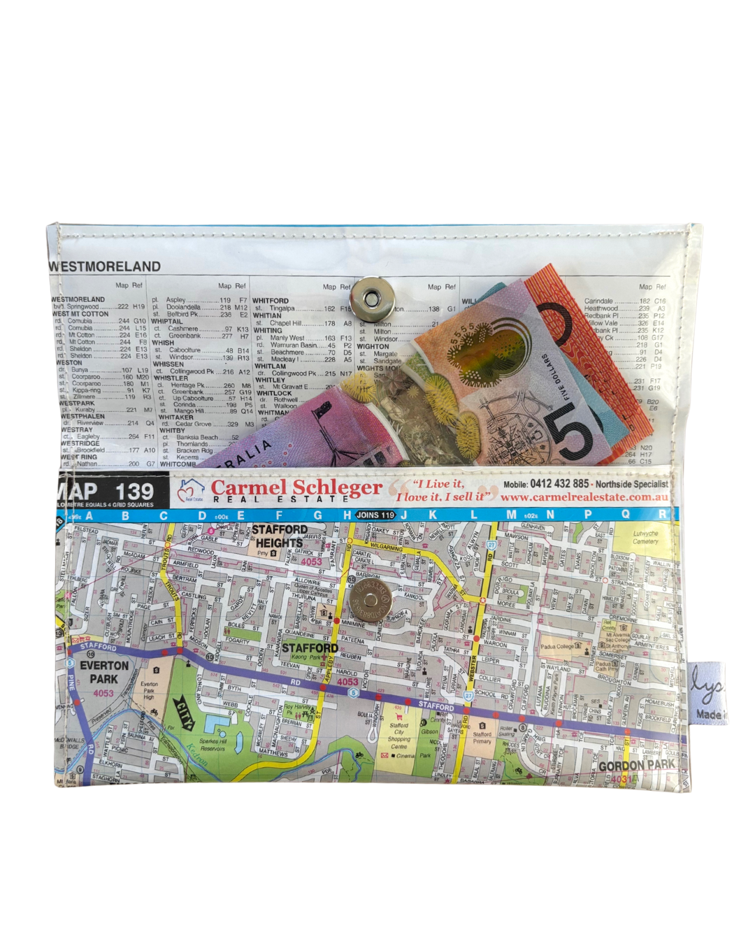 Recycled Street Map Wallet - Kelvin Grove, Newmarket and Surrounding Suburbs