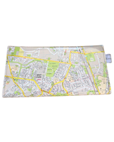 Map-patterned fabric pouch on a white background