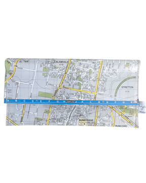 Recycled street map wallet featuring Brisbane suburbs Sunnybank, Calamvale, and Runcorn design