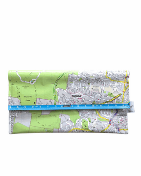 Recycled Street Map Wallet featuring Brisbane suburbs Taringa, Ashgrove, and Mount Coot-tha with magnetic closure