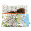 Recycled street map wallet featuring Brisbane suburbs design made from original UBD map pages with clear PVC protection and magnetic closure