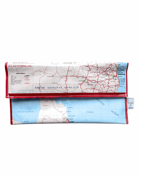 Handmade recycled street map wallet featuring Queensland and Northern NSW from vintage Brisbane directory