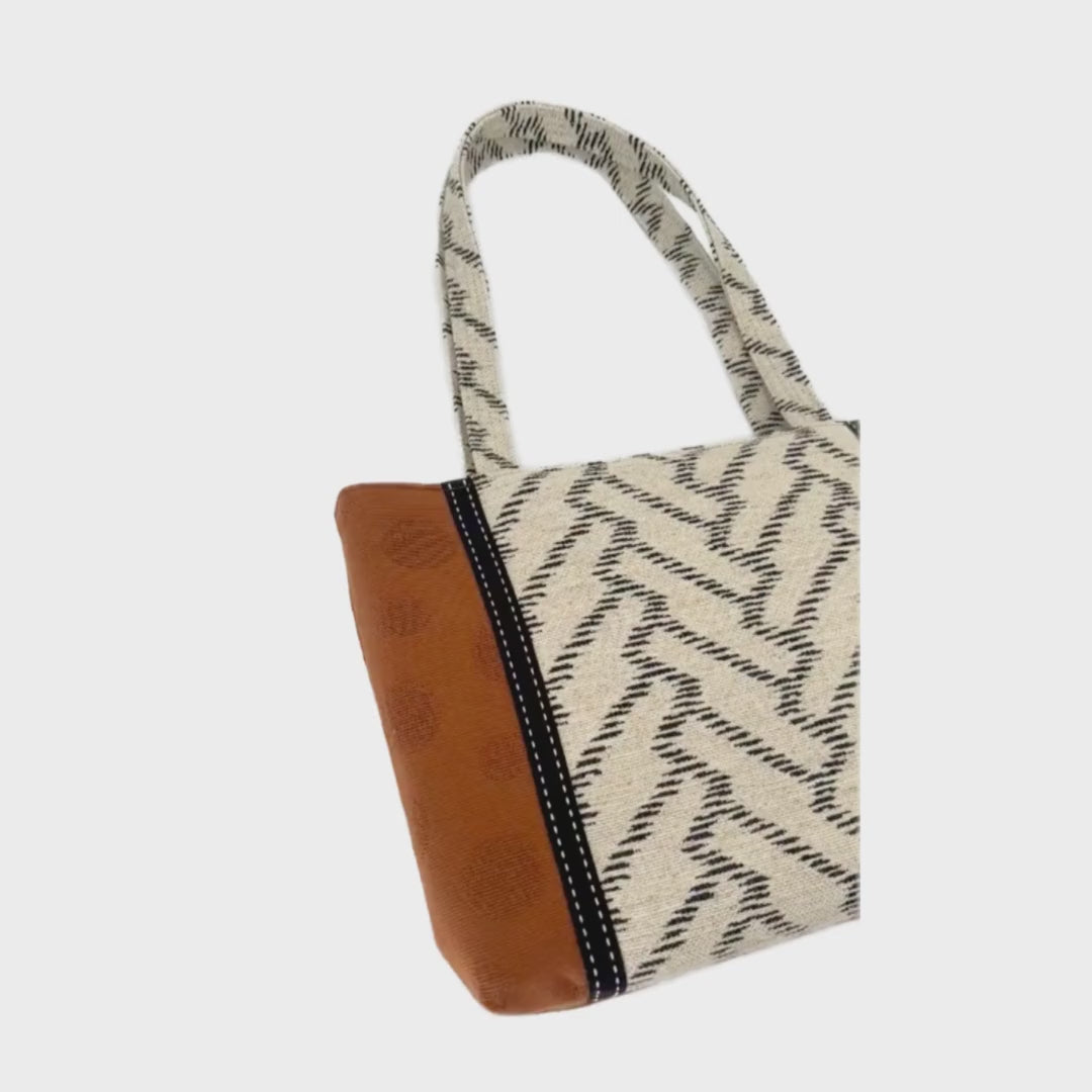 Burnt Caramel Noir Tote featuring Japanese Cotton/Linen with panel detail