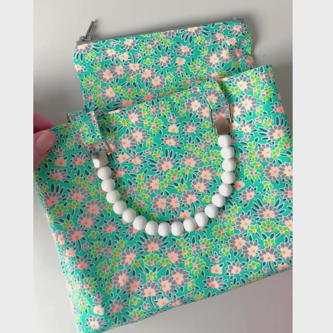 Charlotte in Green Floral Mini Fabric Bag + Matching Zip Purse