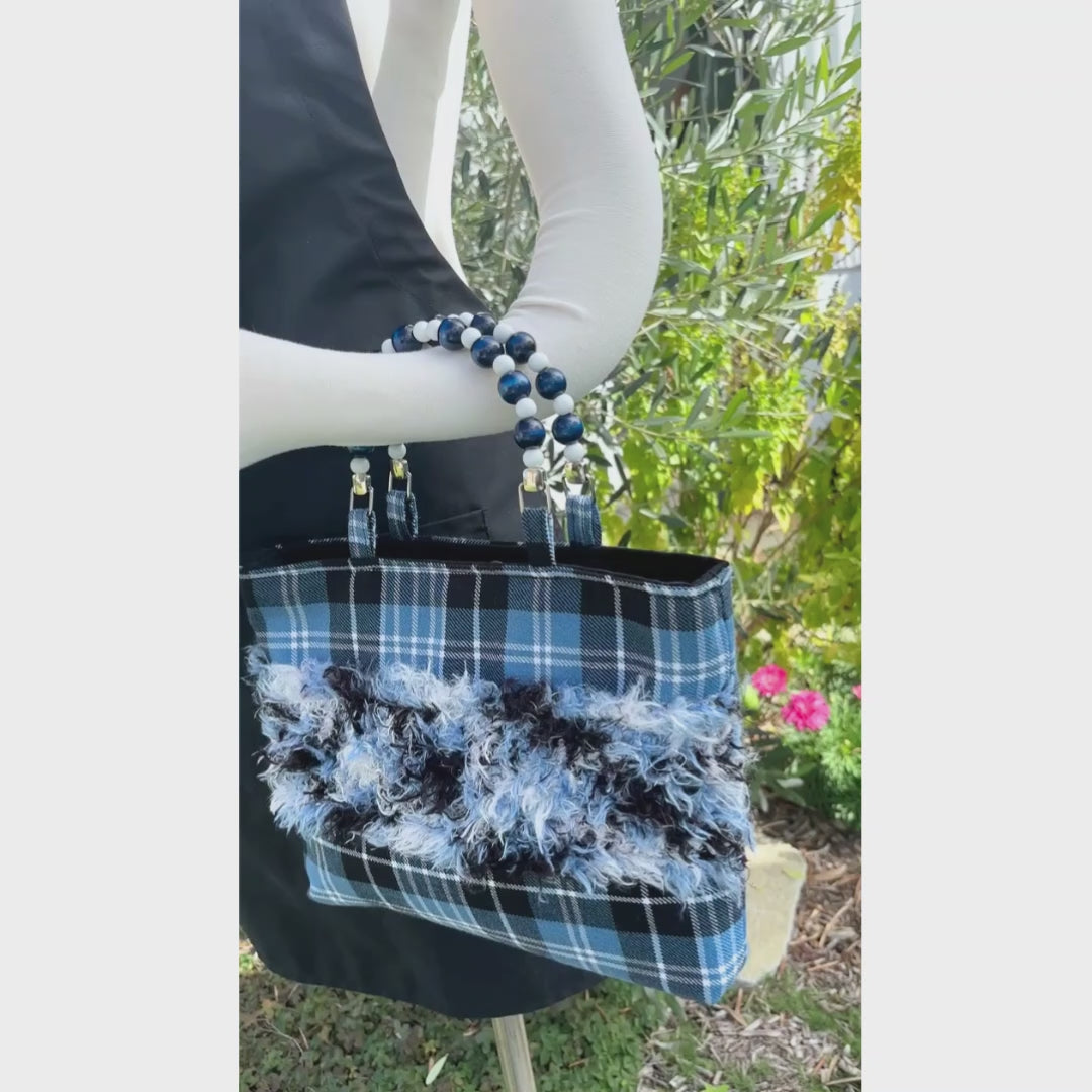 Clark Ancient Tartan Bag – Handknitted Panel & Beaded Handles