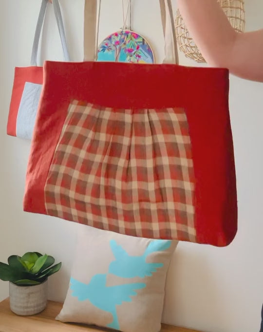 Handmade Penny Lane Pleated Tent Tote in Checked Linen