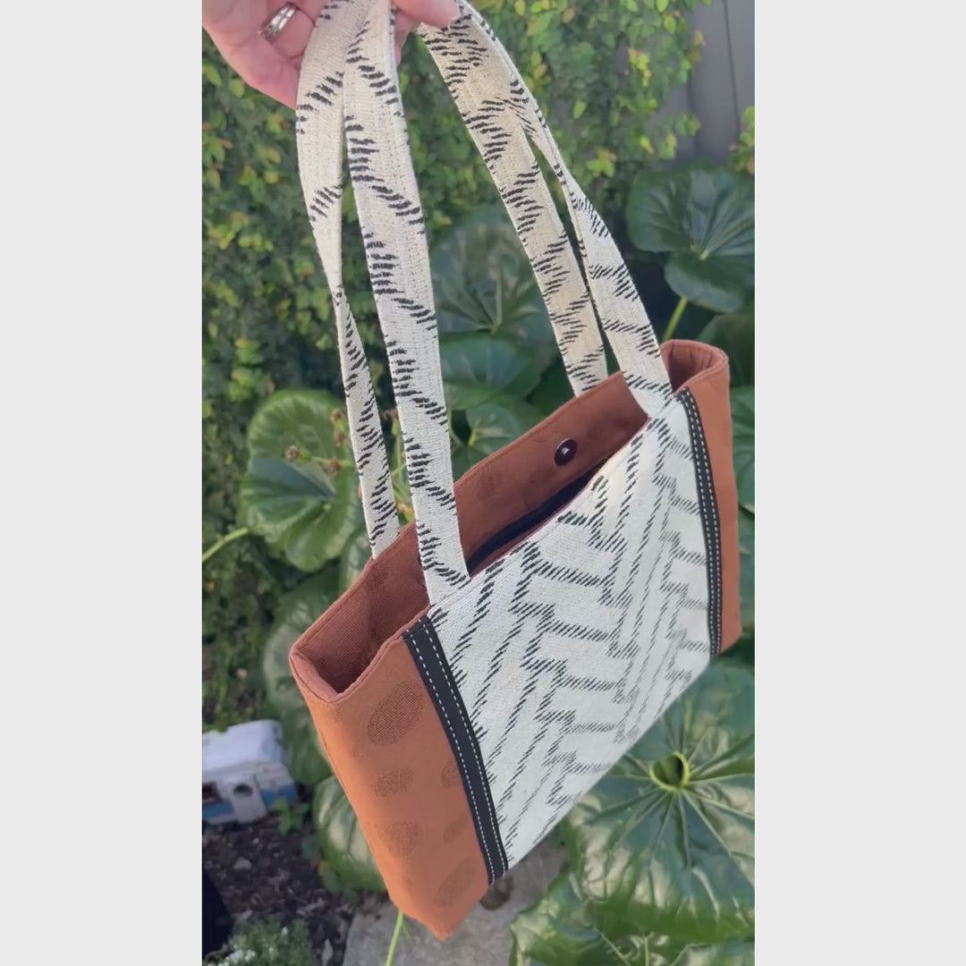Burnt Caramel Noir Tote featuring Japanese Cotton/Linen with panel detail