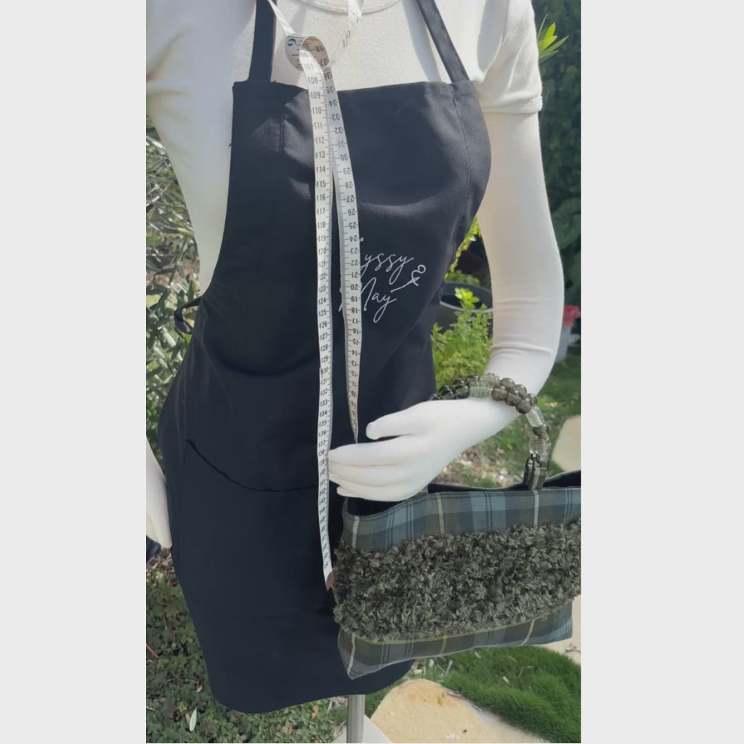 Weathered Gordon Tartan Bag – Handknitted Panel & Glass Bead Handles